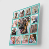 Creëer Uw eigen fotocollage Blauwgroen Vierkante Klok (Hoek)