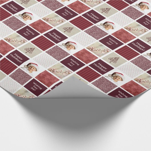 Creëer uw eigen fotocollage rode kerst cadeaupapier (Hoek)