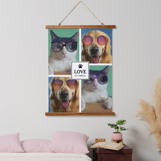 Creëer Uw eigen fotocollage van 4 Pet Hangend Wandkleed (Slaapkamer)