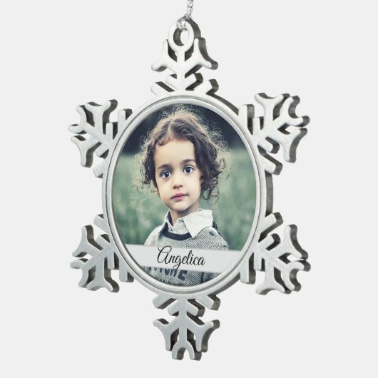 Creëer Uw eigen fotonaam Tin Sneeuwvlok Ornament (Rechts)