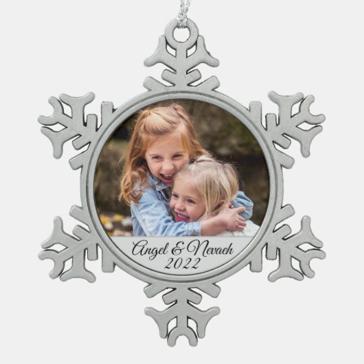 Creëer Uw eigen fotonamen Tin Sneeuwvlok Ornament (Voorkant)