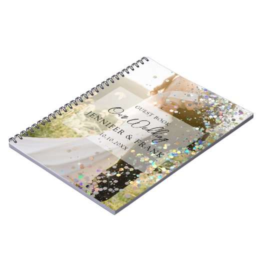 Creëer Uw eigen gastboek bruiloft Modern Glitter Notitieboek (Linkerzijde)