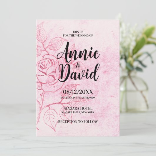 Creëer uw eigen  geëtst Roos bruiloft Kaart (Staand voorkant)