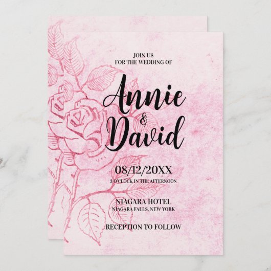 Creëer uw eigen  geëtst Roos bruiloft Kaart (Voorkant / Achterkant)