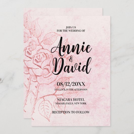 Creëer uw eigen  geëtst Roos bruiloft Kaart (Voorkant / Achterkant)