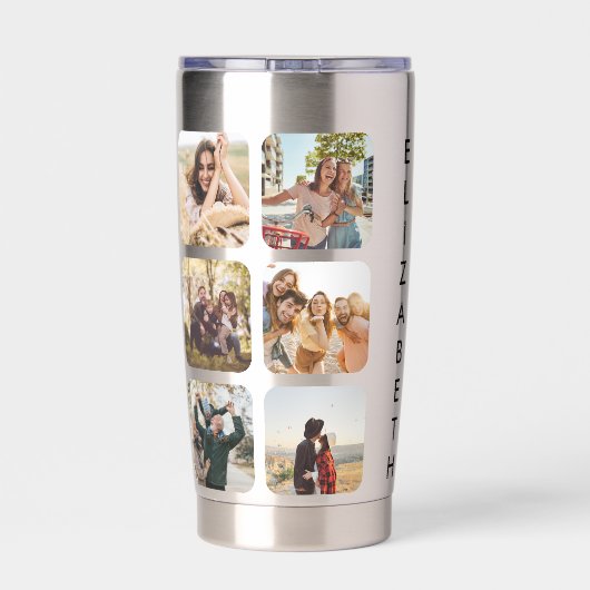 Creëer Uw eigen gepersonaliseerde 15 foto collage Geïsoleerde Drinkbeker (Achterkant)