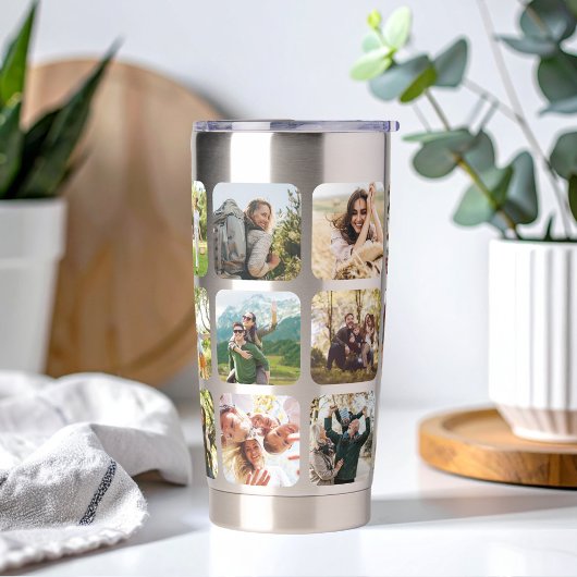 Creëer Uw eigen gepersonaliseerde 15 foto collage Geïsoleerde Drinkbeker