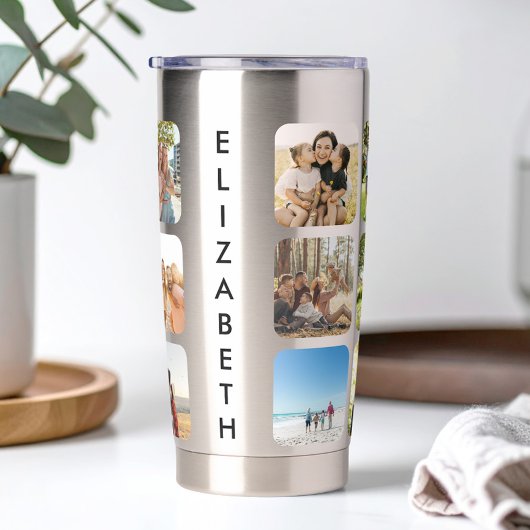 Creëer Uw eigen gepersonaliseerde 15 foto collage Geïsoleerde Drinkbeker