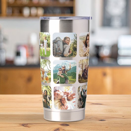 Creëer Uw eigen gepersonaliseerde 15 foto collage Geïsoleerde Drinkbeker