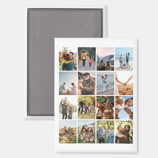 Creëer Uw eigen gepersonaliseerde 16 foto collage Magneet (Voorkant / Achterkant)