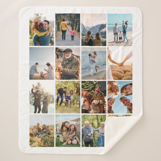 Creëer Uw eigen gepersonaliseerde 16 foto collage Sherpa Deken (Voorkant)