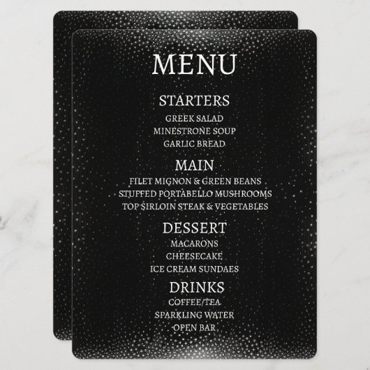 Creëer uw eigen gepersonaliseerde zwarte gespikkel menu (Voorkant / Achterkant)