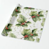 Creëer uw eigen geschilderde rode Holly Cadeaupapier (Uitgerold)