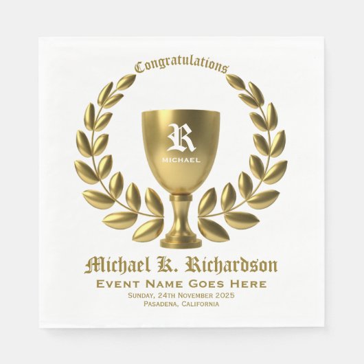 Creëer Uw Eigen Golden Cup Laurel Wreath Monogram Servet (Voorkant)