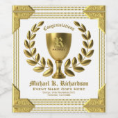 Creëer Uw Eigen Golden Cup Laurel Wreath Monogram Wijn Etiket (Enkel label)