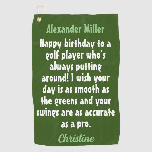 Creëer Uw Eigen Golfer Verjaardag Aangepaste Naam Golfhanddoek (Voorkant)