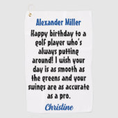 Creëer Uw Eigen Golfer Verjaardag Aangepaste Naam Golfhanddoek (Voorkant)