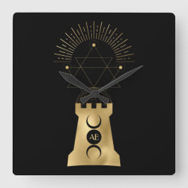 Creëer Uw eigen gouden Arcane Moon Tower Tarot Vierkante Klok