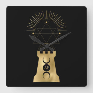 Creëer Uw eigen gouden Arcane Moon Tower Tarot Vierkante Klok
