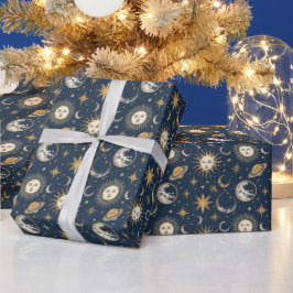 Creëer Uw Eigen Gouden Blauw Wit Celestial Cadeaupapier