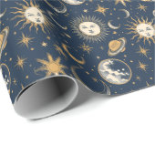 Creëer Uw Eigen Gouden Blauw Wit Celestial Cadeaupapier (Rol Hoek)