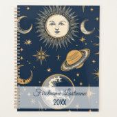 Creëer Uw Eigen Gouden Blauw Wit Celestial Planner (Voorkant)
