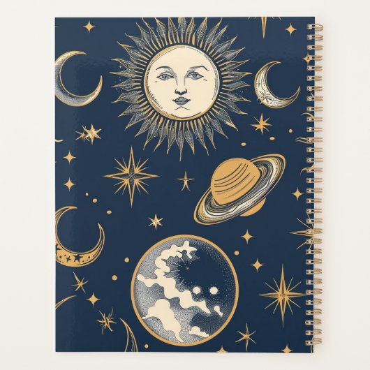 Creëer Uw Eigen Gouden Blauw Wit Celestial Planner (Achterkant)