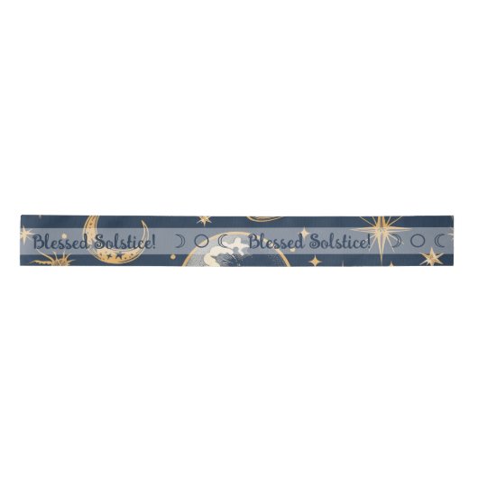 Creëer Uw Eigen Gouden Blauw Wit Celestial Satijnen Lint (Voorkant)