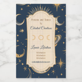 Creëer Uw Eigen Gouden Blauw Wit Celestial Wijn Etiket