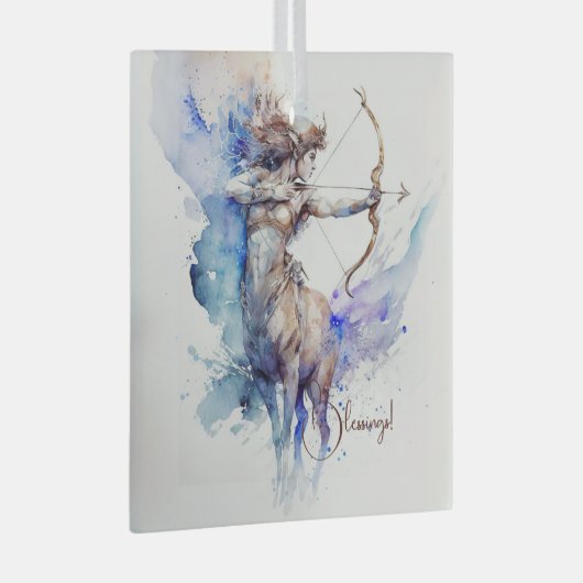 Creëer Uw eigen Gouden & Blauwe Boogschutter Zodia Glas Ornament (Voorkant Rechts)