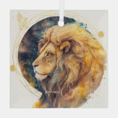 Creëer Uw Eigen Gouden & Blauwe Leeuw Zodiac Glas Ornament (Achterkant)
