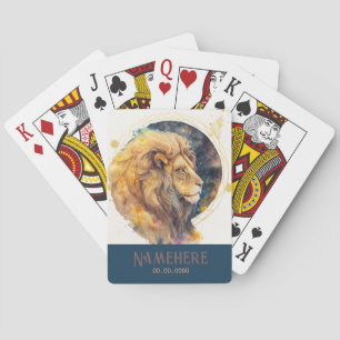 Creëer Uw Eigen Gouden & Blauwe Leeuw Zodiac Pokerkaarten