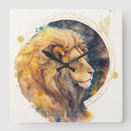 Creëer Uw Eigen Gouden & Blauwe Leeuw Zodiac Vierkante Klok