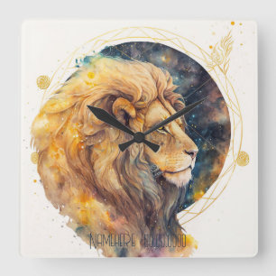 Creëer Uw Eigen Gouden & Blauwe Leeuw Zodiac Vierkante Klok