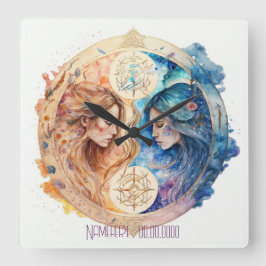 Creëer Uw Eigen Gouden & Blauwe Mystieke Gemini Zo Vierkante Klok