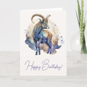 Creëer Uw Eigen Gouden & Blauwe Mystieke Steenbok Feestdagen Kaart