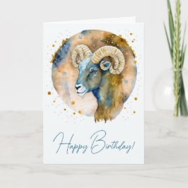 Creëer Uw Eigen Gouden & Blauwe Ram Zodiac Feestdagen Kaart