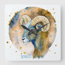Creëer Uw Eigen Gouden & Blauwe Ram Zodiac Vierkante Klok