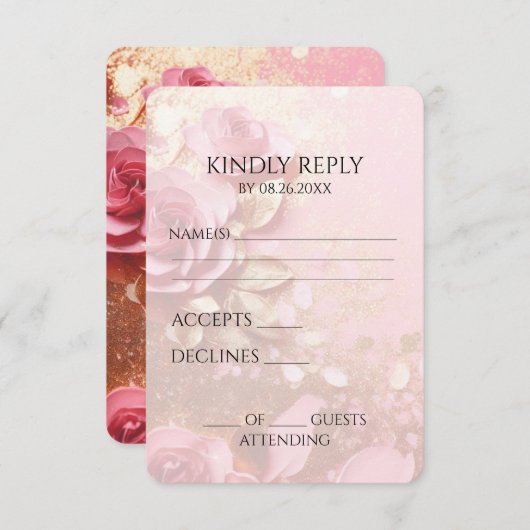 Creëer uw eigen gouden glitter en roze papieren bl RSVP kaartje (Voorkant / Achterkant)