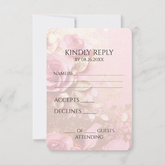 Creëer uw eigen gouden glitter en roze papieren bl RSVP kaartje (Voorkant)