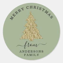 Creëer Uw Eigen Gouden Glitter Kerst Sage Groen Ronde Sticker
