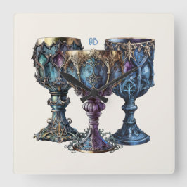Creëer Uw eigen Gouden Rimmed Blauwe Chalices Vierkante Klok