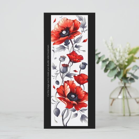 Creëer Uw eigen grijs & rood klaprozen Bladwijzer (Staand voorkant)