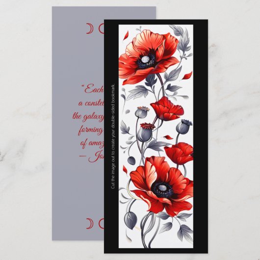 Creëer Uw eigen grijs & rood klaprozen Bladwijzer (Voorkant / Achterkant)