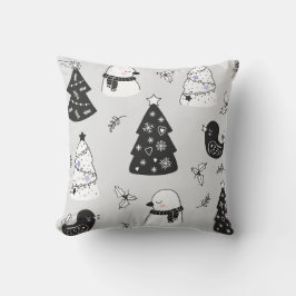 Creëer Uw eigen grijze kerstbomen en vogels Kussen