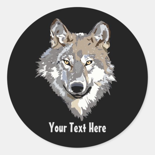 Creëer Uw eigen Grijze Wolf Classic Ronde Sticker (Voorkant)