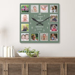Creëer Uw eigen groene 12 Lijst voor fotocollage Vierkante Klok<br><div class="desc">Create your own foto collage wall clock with 12 of your favorite pictures. Foto van frame clock helps you treasure your special moments and also makes a thoughtful gift for ouders, grootouders and friends. The personalized familiy clock makes it a perfect gift for all gelegenheden. Personalize with familiy name and...</div>