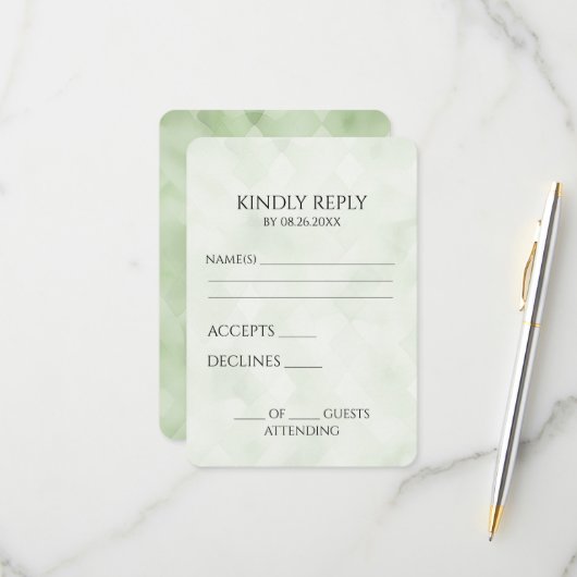 Creëer uw eigen  groene achtergrondtextuur RSVP kaartje (Voorkant / Achterkant in situ)