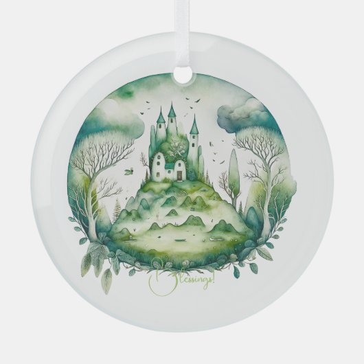 Creëer Uw eigen groene fantasy kasteellandschap Glas Ornament (Voorkant)
