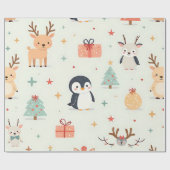 Creëer uw eigen groene Kawaii kerstdieren Cadeaupapier (Vlak)